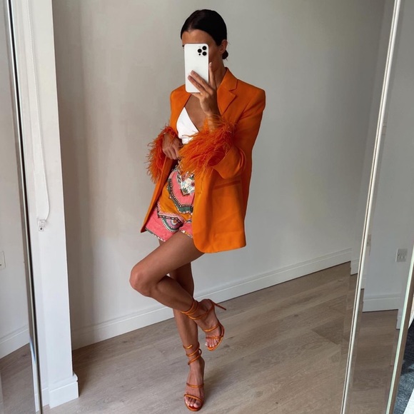 ZARA Feathered Blazer Orange - Picture 6 of 7